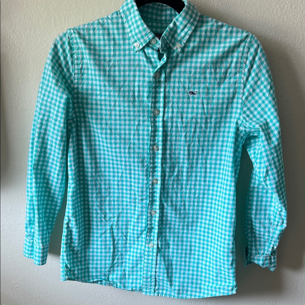 Vineyard Vines boys Turquoise Gingham Button-Down Shirt